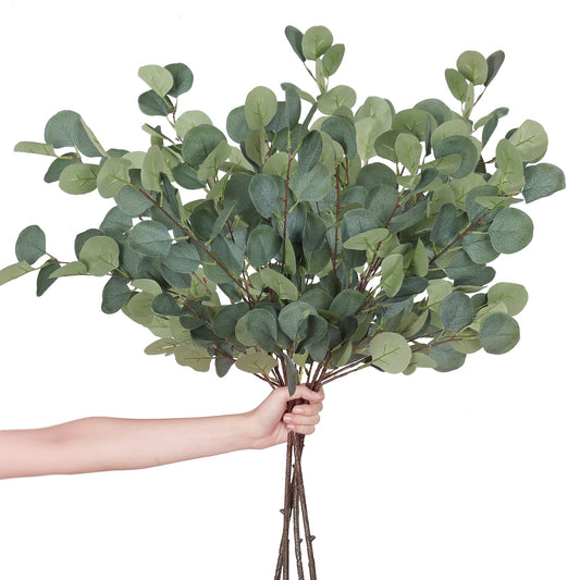Weldomcor Artificial Eucalyptus Stems, 35 inch Artificial Silver Dollar Leaves Fake Eucalyptus Branches for Wedding Party Flower Arrangement Home Decoration, 4PCS