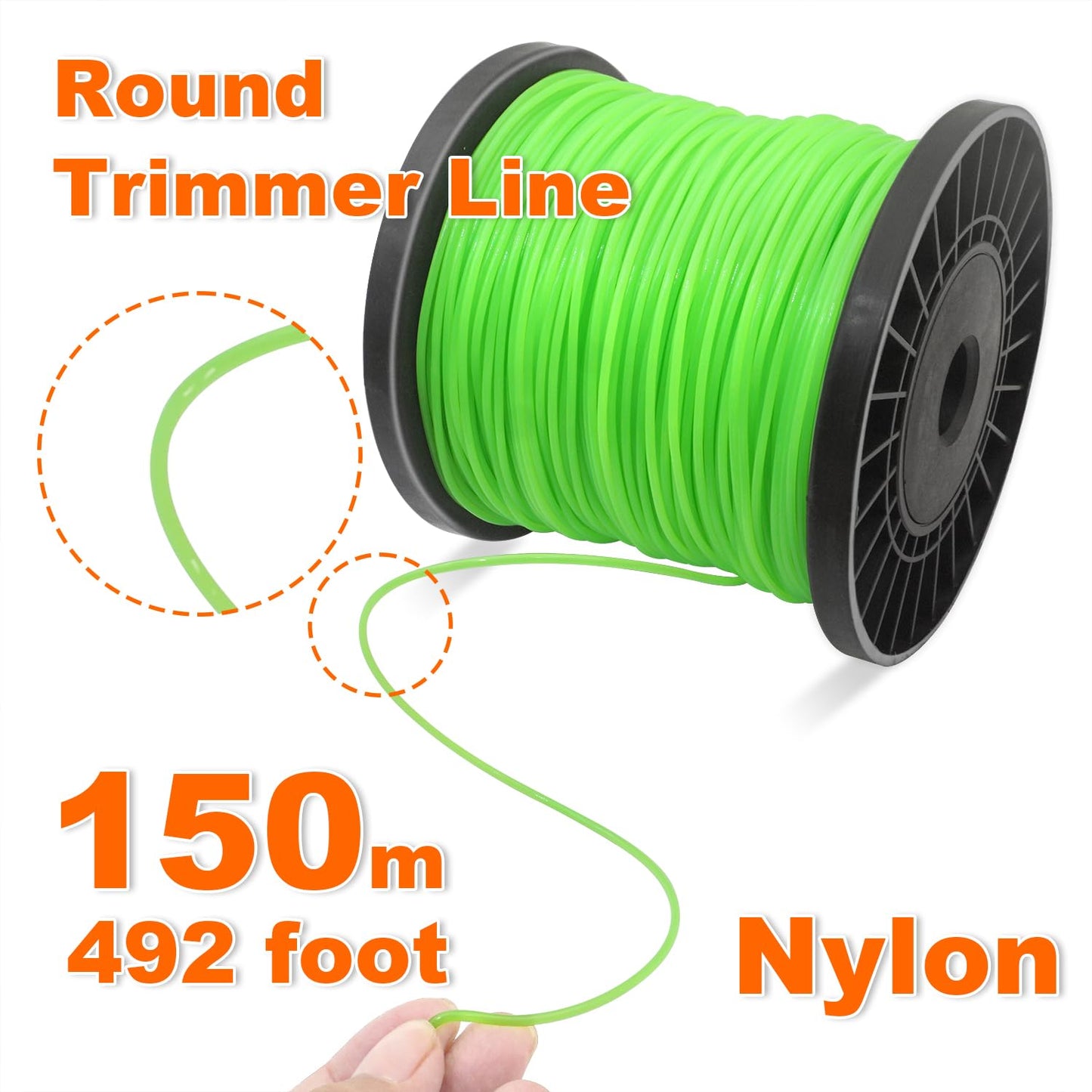 Zeqeey Nylon Replacement Grass Trimmer Line 0.08 inch - 492 Foot, Universal Round Strimmer String Cord Weed Eater Line, 2.0mm x 150m