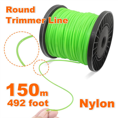 Zeqeey Nylon Replacement Grass Trimmer Line 0.08 inch - 492 Foot, Universal Round Strimmer String Cord Weed Eater Line, 2.0mm x 150m