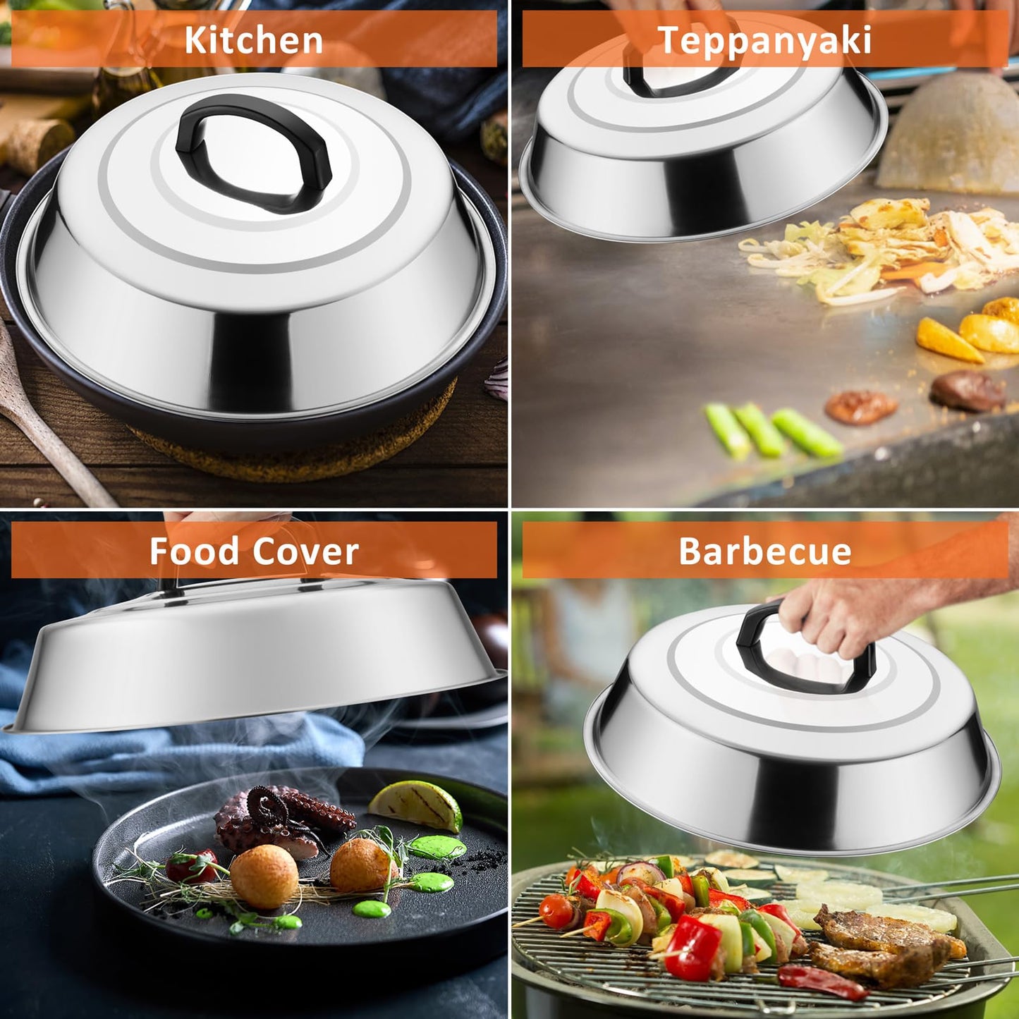 30cm Basting Cover for Griddle, Leonyo 3 Pack Cheese Melting Dome, 12Inch Stainless Steel Wok Lid Steamer Dome BBQ Accessories for Indoor/Outdoor Home Kitchen Cooking Burger