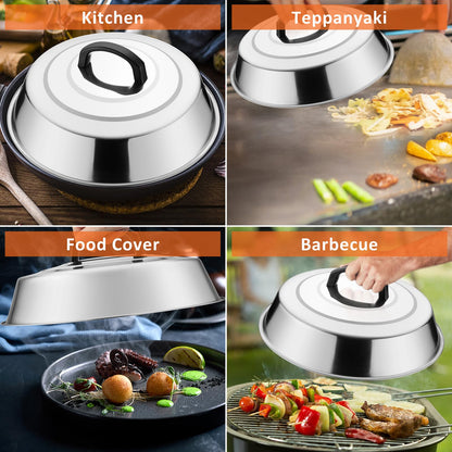 30cm Basting Cover for Griddle, Leonyo 3 Pack Cheese Melting Dome, 12Inch Stainless Steel Wok Lid Steamer Dome BBQ Accessories for Indoor/Outdoor Home Kitchen Cooking Burger