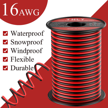 THLY 16 Gauge Wire 150FT, 2 Conductor Red & Black Electrical Cable, 12V Low Voltage Automotive Wire for LED Light, Speaker, Car, Marine, Ship, Solar, Battery