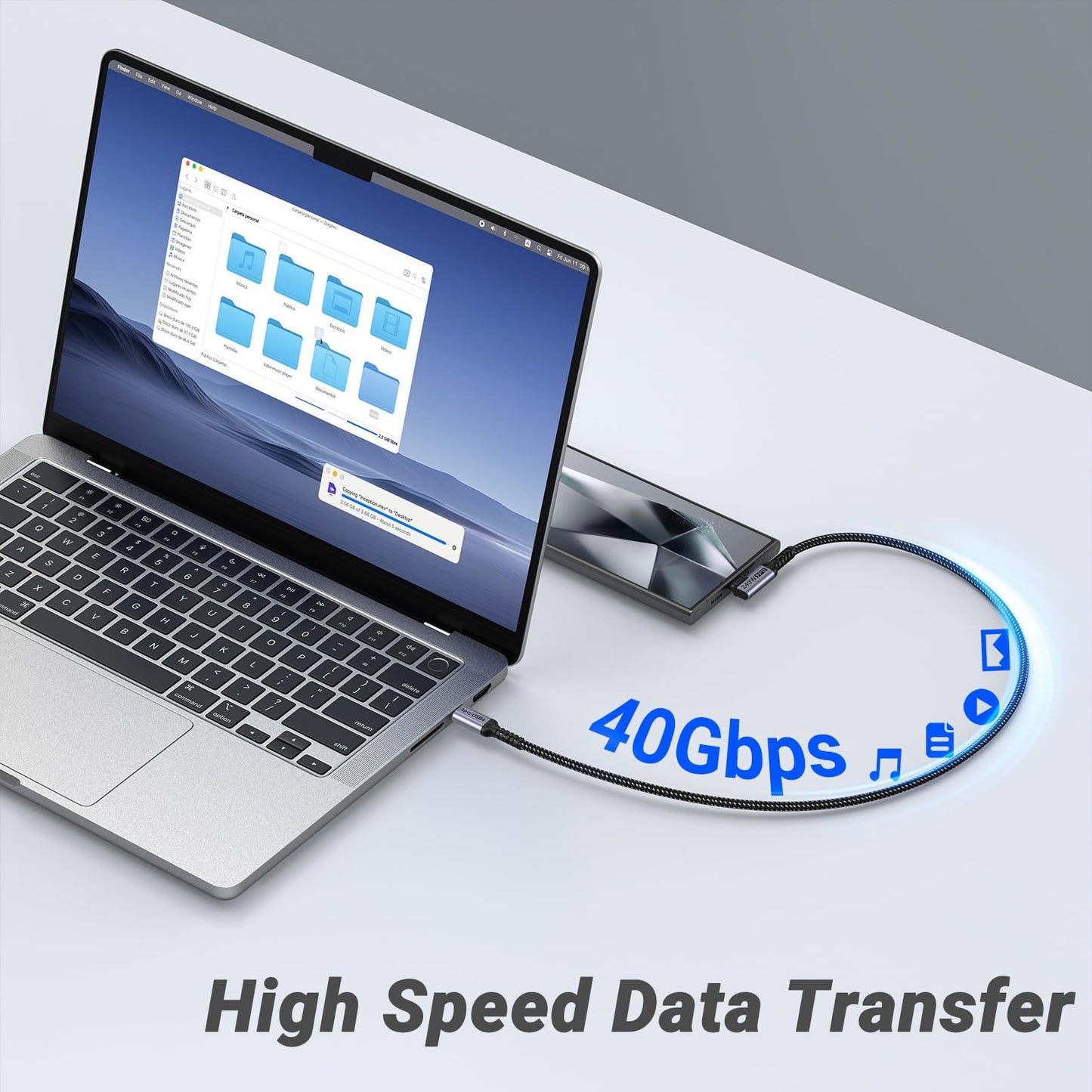 SUMPK Short USB 4 Cable Right Angle [1.5FT 2 Packs], 240W Fast Charging with High Speed 40Gbps Data Transfer and 8K Video Display