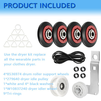 4392067 Dryer Repair Kit & W10837240 Dryer Idler Pulley (Plastic)