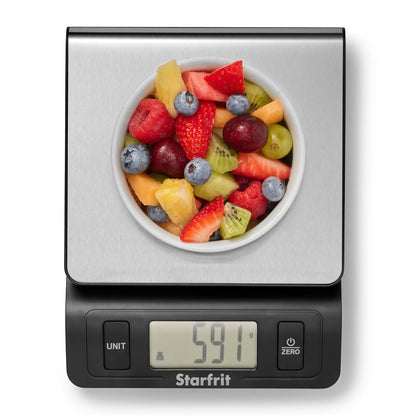 Starfrit Digital Kitchen Scale - Stainless Steel Platform - Measures Weight and Liquid Volume - 11 lb / 5 kg Capacity - Stainless Steel