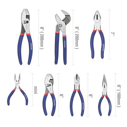 7-Piece WORKPRO Pliers Set with Groove Joint, Long Nose, Slip Joint, Linesman, and Diagonal Pliers for DIY & Home Use