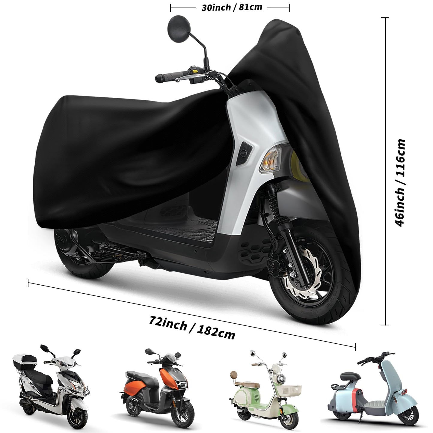 XYZCTEM Scooter Cover,Waterproof Moped Cover, for Vespa Cover Outdoor Protection Against Water, UV, Wind. Black, 72" L