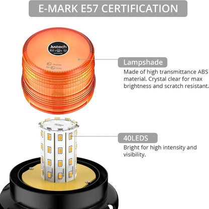 Justech 40LED Flashing Beacon LED Strobe Light Emergency Warning Strobe Light Magnetic Amber Strobe Lights 7 Flash Modes for Vehicle Forklift Truck Vehicle Tractor Bus
