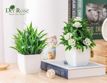 Der Rose 4 Pack Fake Plants Small Artificial Potted Faux Plants with Flowers for Home Bathroom Living Room Office Decor Indoor