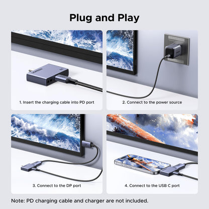 UGREEN 32.4Gbps USB C to DisplayPort 1.4 Adapter with PD 100W Fast Charging 8K@60Hz 4K@240Hz Thunderbolt 4/3 to DisplayPort Compatible with iPhone 17, MacBook Pro/Air/Mini, iPad, Galaxy, Steam Deck