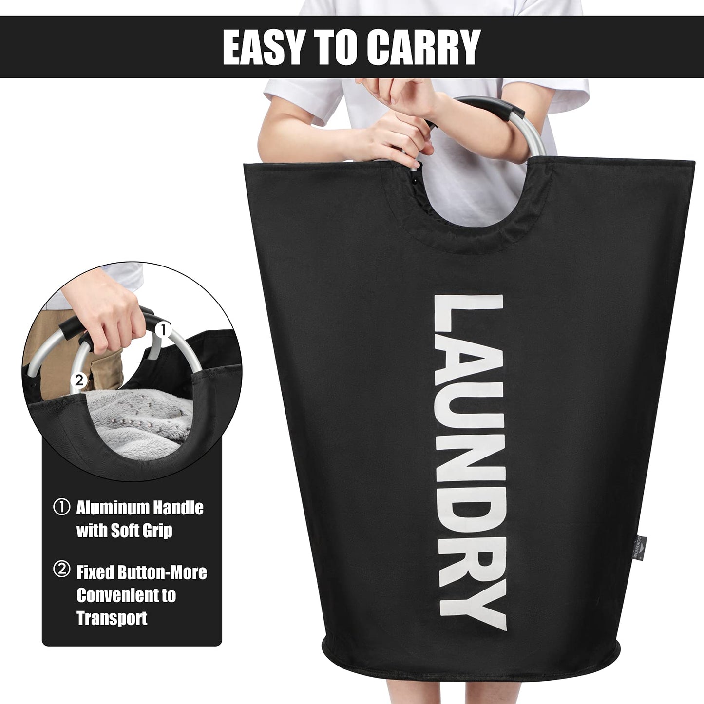 DOKEHOM 125L X-Large Collapsible Washing Laundry Basket Bag (7 Colors) for Bedroom, Fabric (Black, XL)