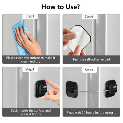 Refrigerator Lock, Heavy Duty Fridge Lock, Combination Lock for Refrigerator Cabinets, Drawers, Safety Lock, Easy Install No Keys Needed (Black-2Pack)