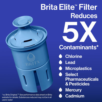 Brita 10 Cup Elite Filter Pitcher with Smart Light Indicator, Reduces 30+ Contaminants including Lead and Microplastics, Filter lasts 6 months, Tahoe, Black
