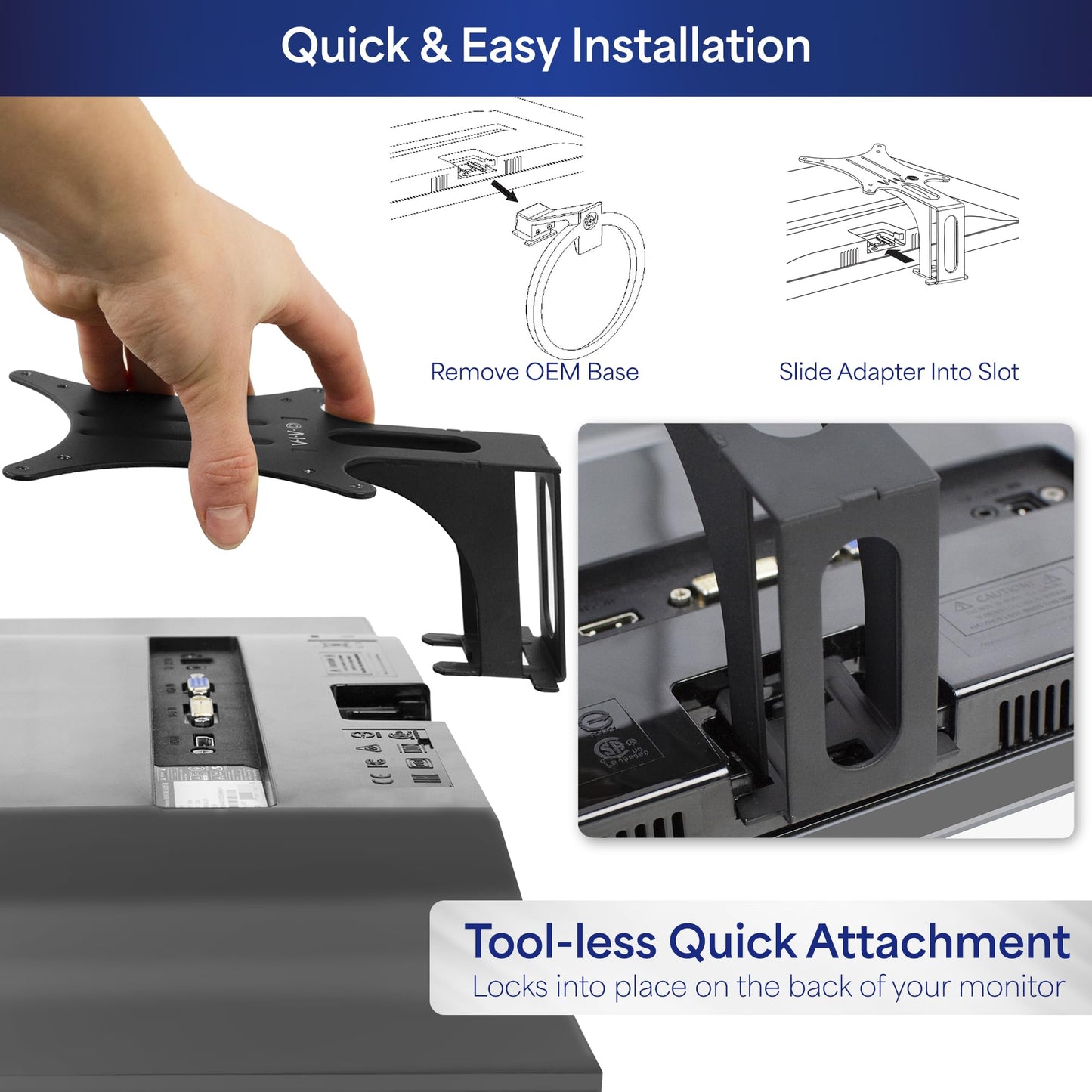 VIVO Quick Attach VESA Adapter Plate, Designed for Acer and Viewsonic Monitors Including R240HY bidx, SB220Q, RT240Y, R221Q, RT270, G227HQL, VX2276-smhd, and More, VESA up to 100x100, MOUNT-AR240H