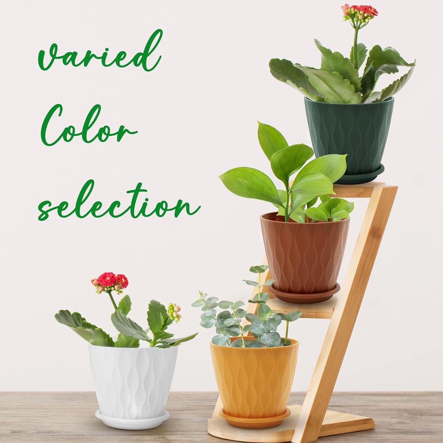 6 Inch Plant Pots with Drainage Holes and Saucers, Multicolor Flower Planters for Indoor Outdoor Use, 5 Pack