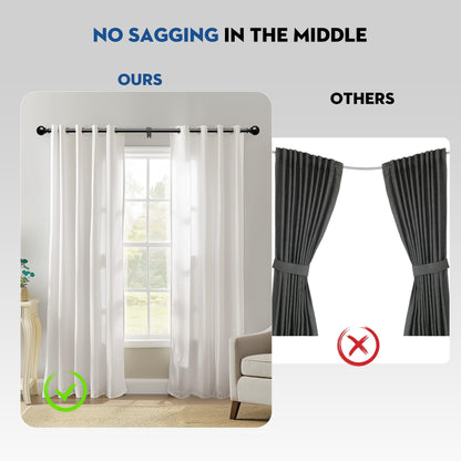 Black Curtain Rod for Windows 66 to 120 inch, Adjustable 1 inch Diameter Heavy Duty Long Curtain Rods with 3 Brackets for Bedroom, Sliding Glass Doors, Outdoor, Patio (168-305 cm)