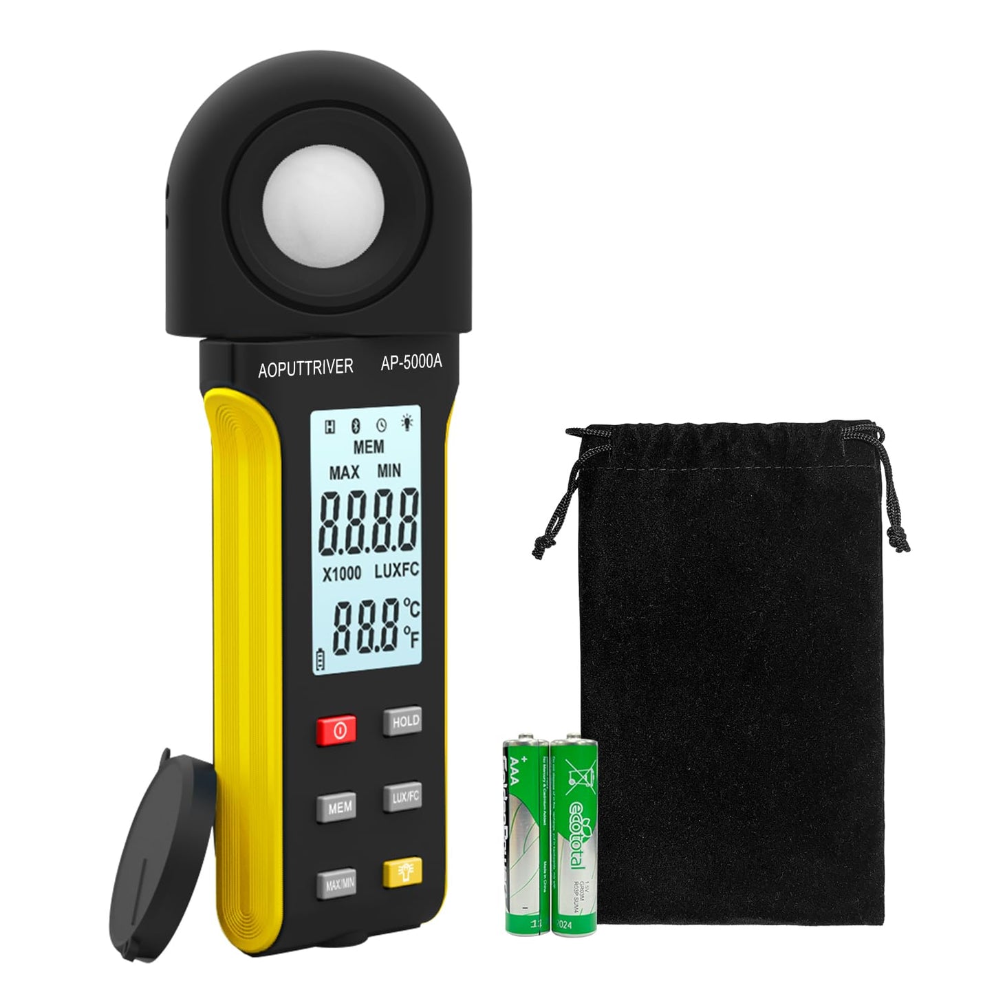 Light Meter Lux Meter Logger,Digital Lumen Tester Measure Range 0.1~400,000 Lux(0.1~40,000 FC) Foot Candle Luxometer with Rotatable Detector, Data Logging for Plant Grow Aquarium (AP-5000A