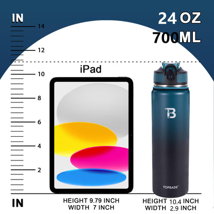 TOPBADE Insulated Water Bottle with 2 Lids(with Straw/No Straw), 24oz Stainless Steel Water Bottle,BPA-free and Leak-proof,Double Wall Vacuum Water Flask for School,Gifts for Boys and Girls