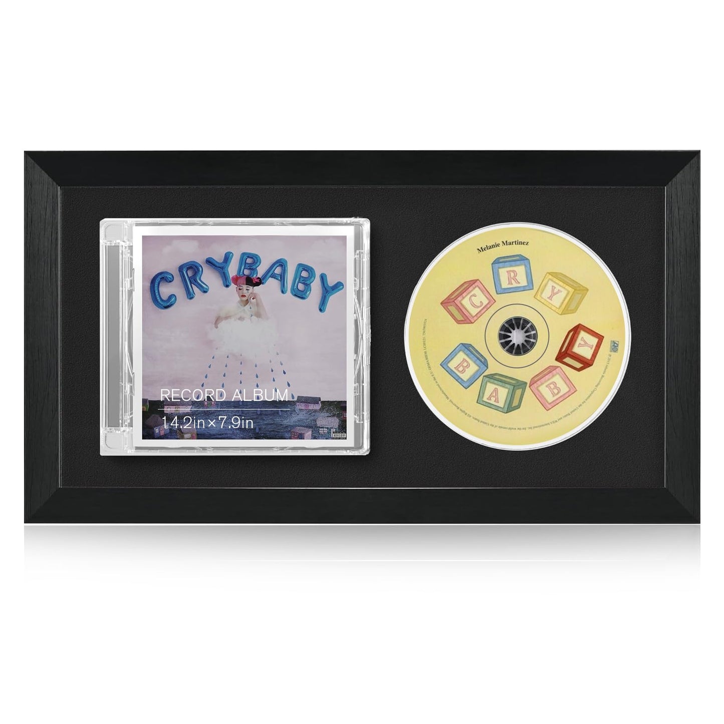 Solid Wood CD Display Frame for CD Cases and Discs with EVA Foam Lining and Black Flocked Fabric, Wall Mountable, Acrylic Cover, Elegant Home Decor, 7.7"x14.4"