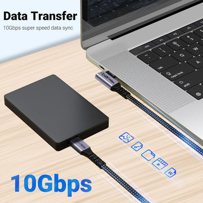 SUMPK USB C 3.1 Data Cable 10FT 2 Packs, Right Angle 100W Gen 2 Fast Charging 10Gbps High Speed Transfer Cable, 4k 60hz Video Output PD Cord Compatible for Monitor Display, Thunderbolt 3, MacBook Pro