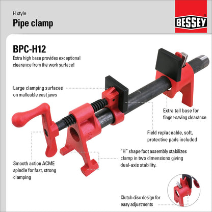 Bessey BPC-H12 1/2-Inch H Style Pipe Clam