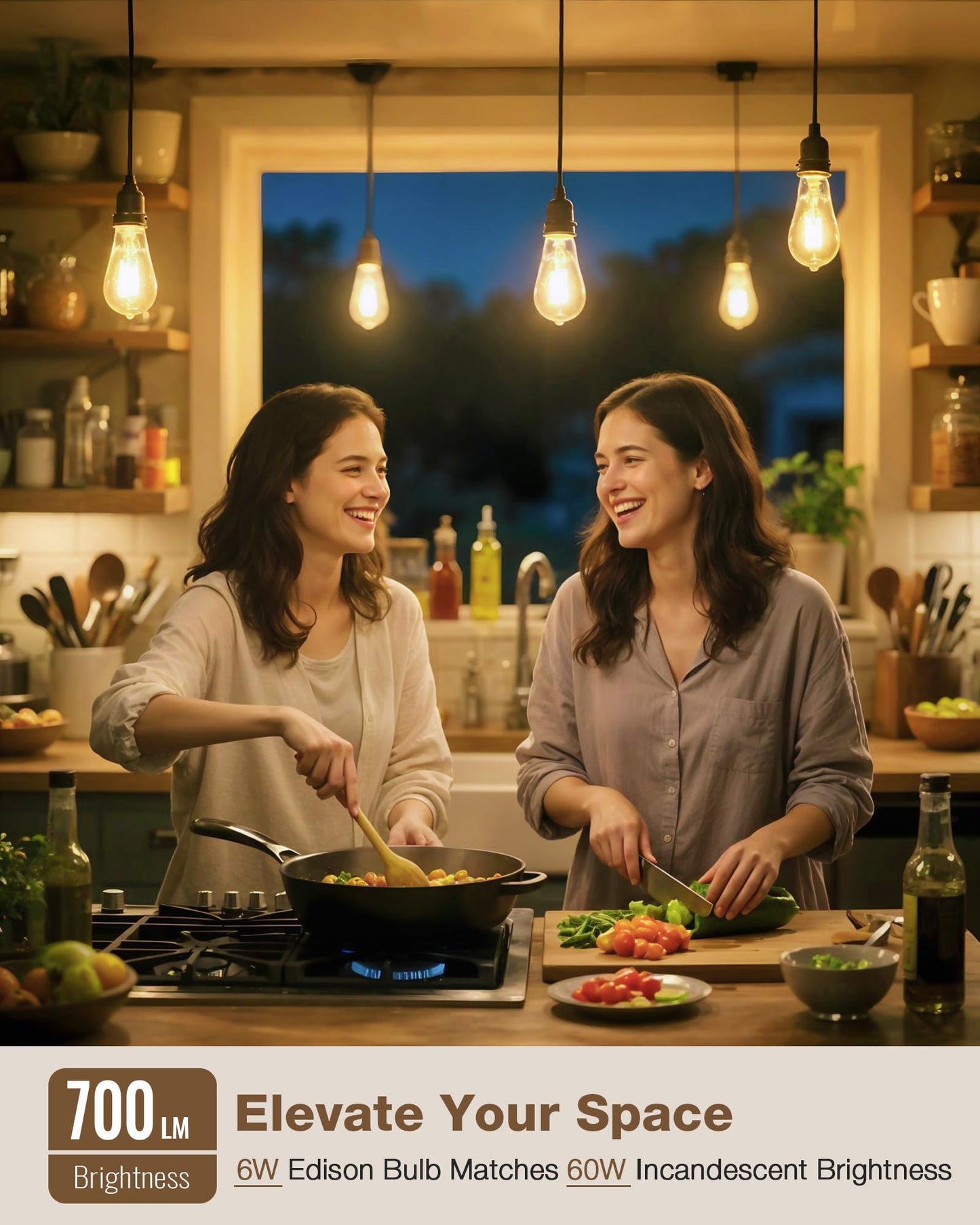 LED Edison Bulbs 60 Watt Dimmable, Vintage E26 Light Bulb Soft White 2700K, ST58 Teardrop Antique Style 60W Equivalent Lightbulbs, Medium Base 6W 700 Lumen 120V, 6 Pack