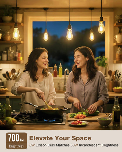 LED Edison Bulbs 60 Watt Dimmable, Vintage E26 Light Bulb Soft White 2700K, ST58 Teardrop Antique Style 60W Equivalent Lightbulbs, Medium Base 6W 700 Lumen 120V, 6 Pack