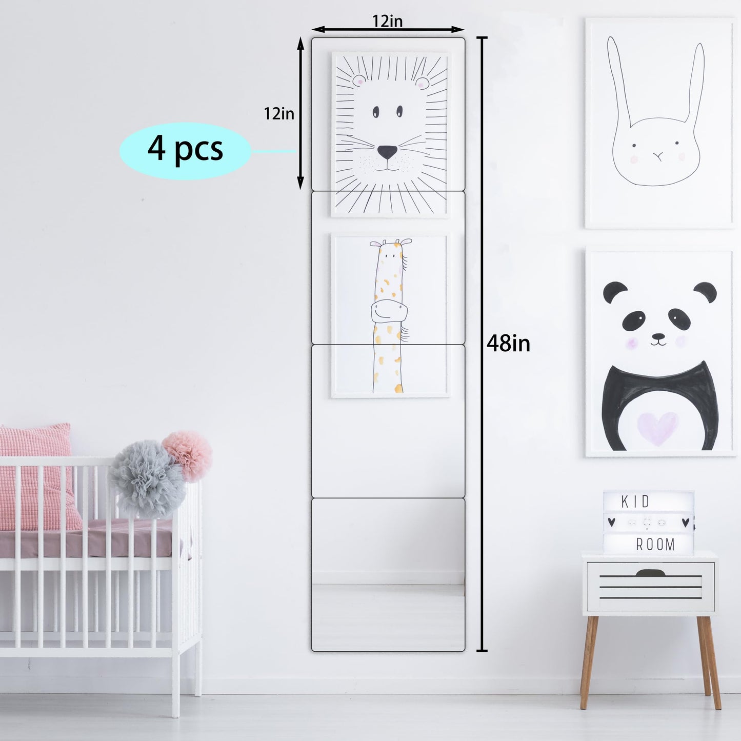 Unbreakable Wall Mirror Full Length for Bedroom,Kids Safe Shatterproof Mirror for Body,4 Pack 12"x12",Child Acrylic Plastic Non Glass Long Mirror,Flexible Plastic Mirror Sheets Wall Stickers
