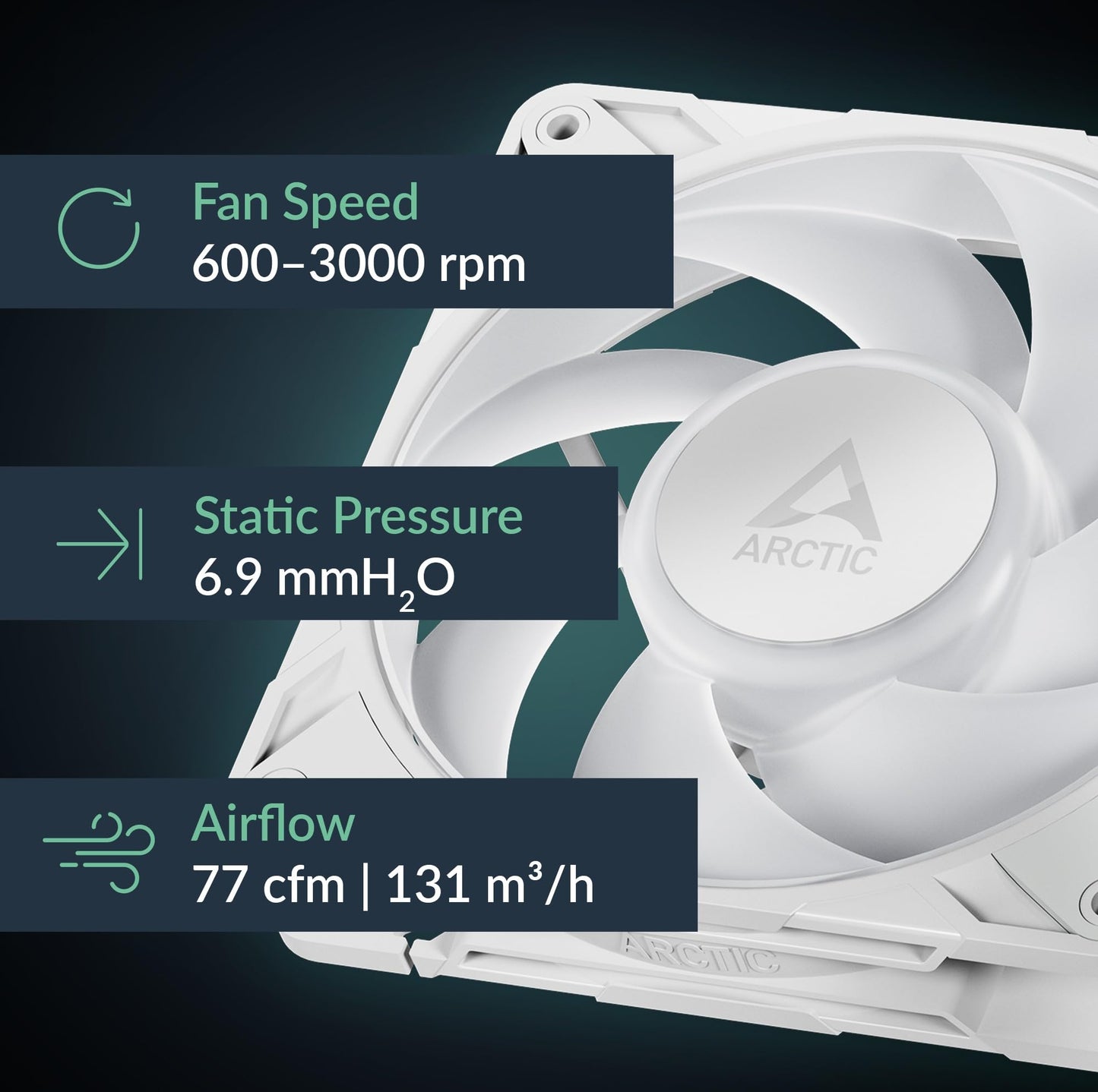 Arctic P12 Pro A-RGB (White) - Powerful Premium Fan, 120 mm PWM Fan with Y-Cable Splitter, 600-3000 RPM, 0 RPM <5% PWM, 5V Digital RGB, Fluid Dynamic Bearing, 4-Pin - White