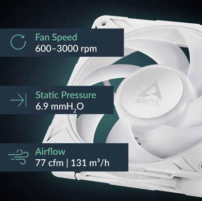 Arctic P12 Pro A-RGB (White) - Powerful Premium Fan, 120 mm PWM Fan with Y-Cable Splitter, 600-3000 RPM, 0 RPM <5% PWM, 5V Digital RGB, Fluid Dynamic Bearing, 4-Pin - White