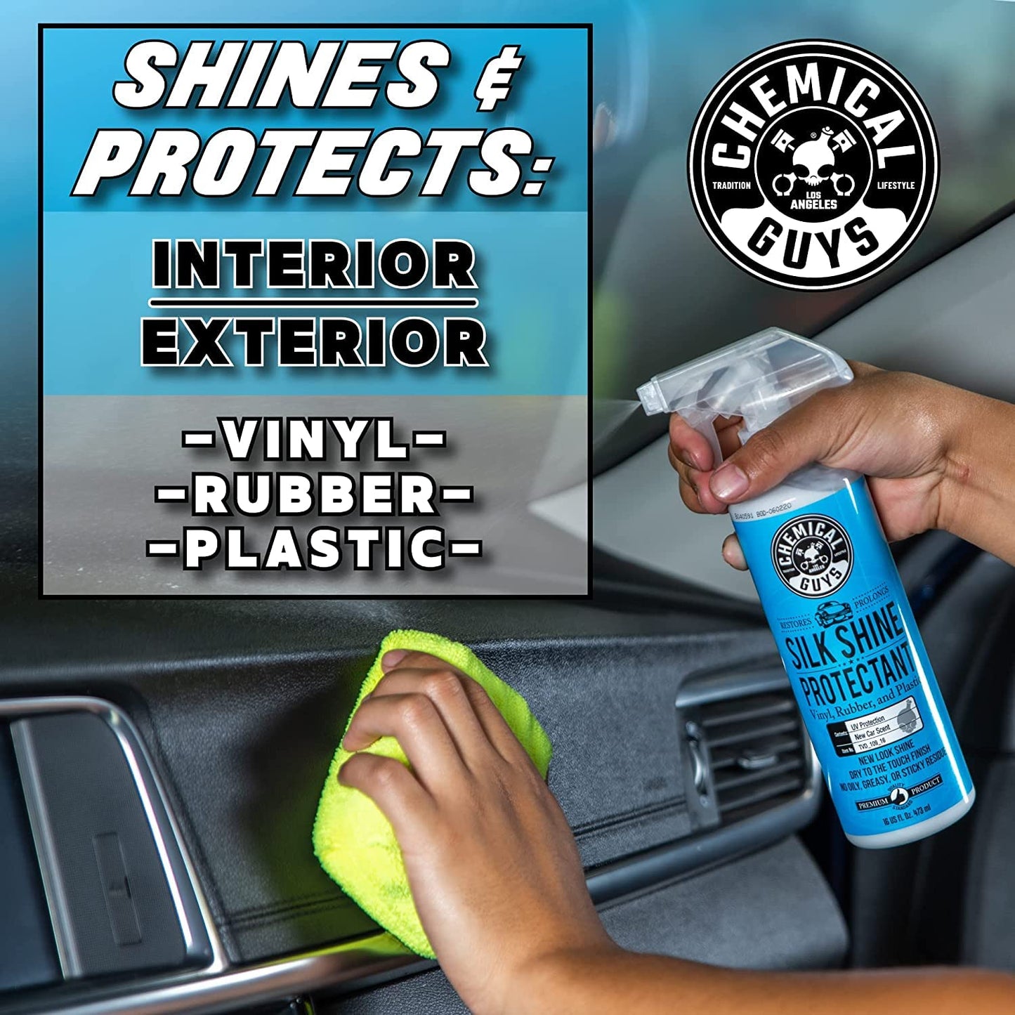 Chemical Guys Silk Shine Spray-able Dry-to-The-Touch Dressing and Protectant for Tires, Trim, Vinyl, Plastic and More, Safe for Cars, Trucks, Motorcycles, RVs & More, 473 ml (2 Pack)
