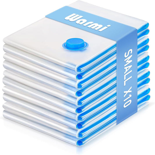 Warmi 10 Pack Small Vacuum Storage Bags - Vacuum Sealer Bags for Clothes Storage, Blanket, Duvets, Pillows, Comforters, Home Storage & Organisation