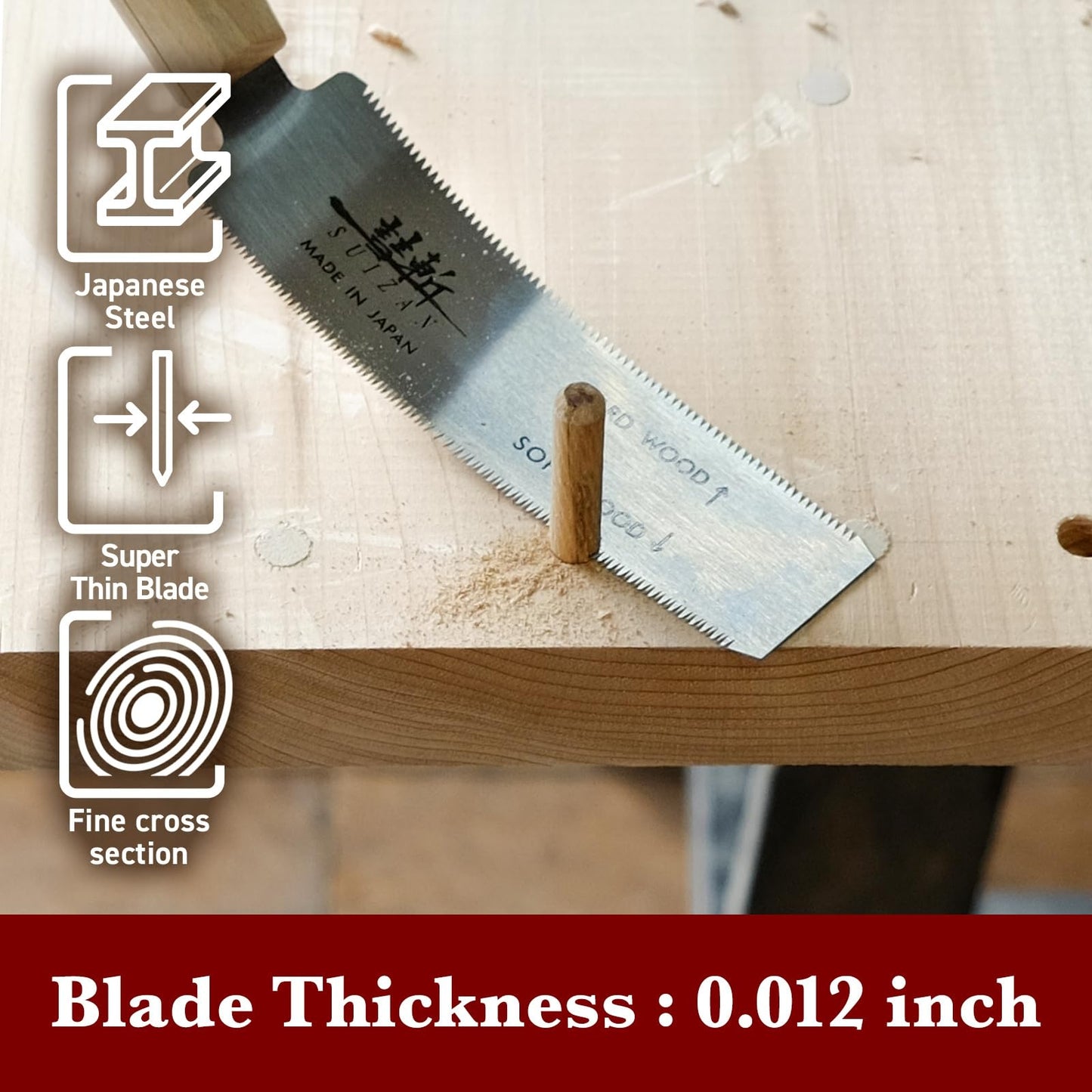 SUIZAN Flush Cut Saw 5" - Professional Japanese Pullsaw Ryoba Double Edge Handsaw Woodworking Tools