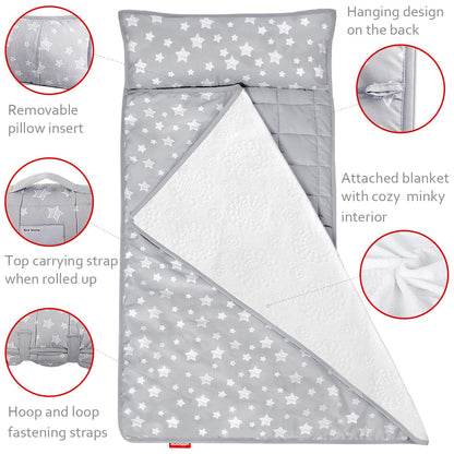 Toddler Nap Mat with Blanket, Kids Sleeping Bag Lightweight and Soft Perfect for Kids Preschool, Daycare, Travel Sleeping Bag Boys and Girls, Fit Standard Cot