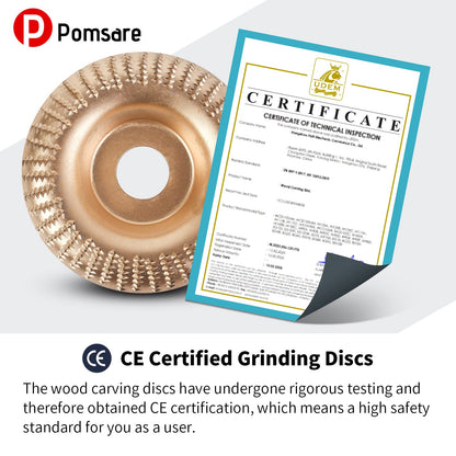 Pomsare Wood Carving Disc Set, 5PCS Wood Grinding Wheel for 4 or 4 1/2 Angle Grinder, Stump Grinder Shaping Discs for Cutting Polishing