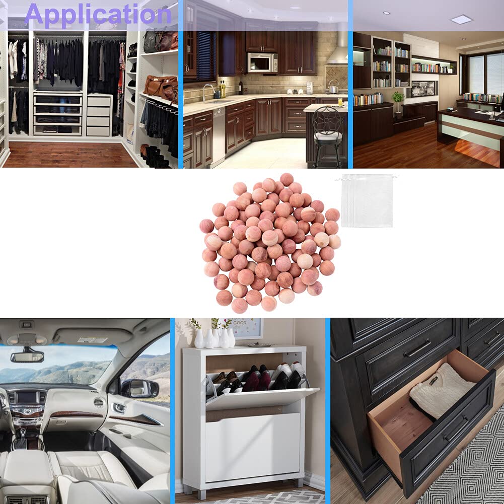 Brite Lightingtech Cedar Balls for Clothes Storages, 100pc Red Cedar Balls for Closets and Drawers with 3 Satin Bags