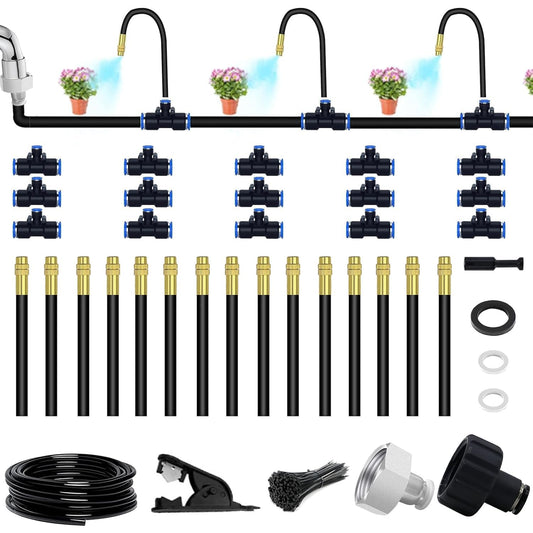 Suyeah 49.21Ft Drip Irrigation Kit Automatic Drip Irrigation System, 360° Bendable Garden Irrigation System, Garden Watering System Adjustable Bendable Nozzle Copper Sprayer System for Garden