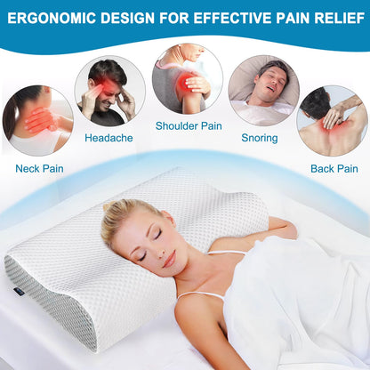 Pwperry Cervical Neck Pillow, Contour Memory Foam Pillows Neck Pillow for Sleeping, Ergonomic Pillow for Side Back Stomach Sleeper, Neck and Shoulder Pain