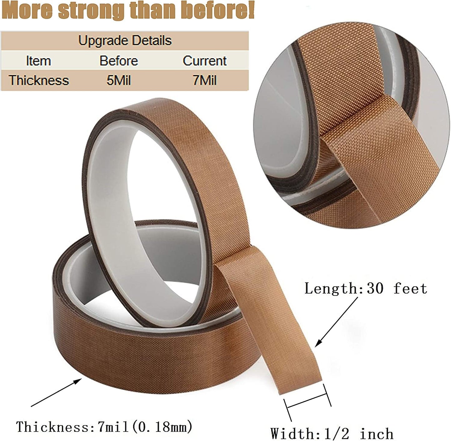 Teflon Fabric Tape, 4 Inch 30 Feet PTFE Tape for Vacuum Sealer Machine, Hand Impulse Sealers Insulation PTFE Coated Fiberglass Adhesive Tape Compatible with FoodSaver Seal A Meal Weston Cabella