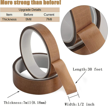 Teflon Fabric Tape, 4 Inch 30 Feet PTFE Tape for Vacuum Sealer Machine, Hand Impulse Sealers Insulation PTFE Coated Fiberglass Adhesive Tape Compatible with FoodSaver Seal A Meal Weston Cabella