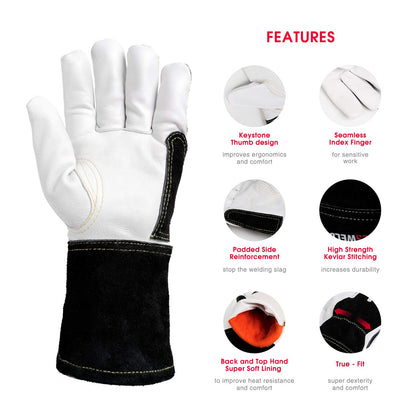 YESWELDER Premium Goatskin TIG Welding Gloves | Top Grain Leather | High Dexterity |True- Fit-L