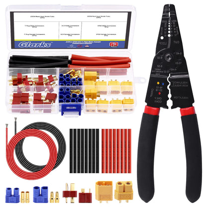 Glarks 45Pcs Wire Stripping Tool and XT60/EC3/T-Plug Deans XT60 Male and Female Connector with 14 Gauge Silicone Wire Heat Shrink Tubes for RC ESC Lipo Battery Motor