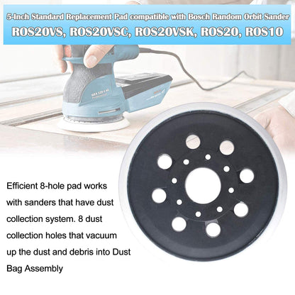 5 Inch Sander Pad Replacement Compatible with Bosch Orbital Sander ROS10 ROS20VS ROS20VSC ROS20VSK ROS20, 8 Hole Hook & Loop Sanding Backing Pad Compatible with Bosch RS035 & RS034(3 Pcs)