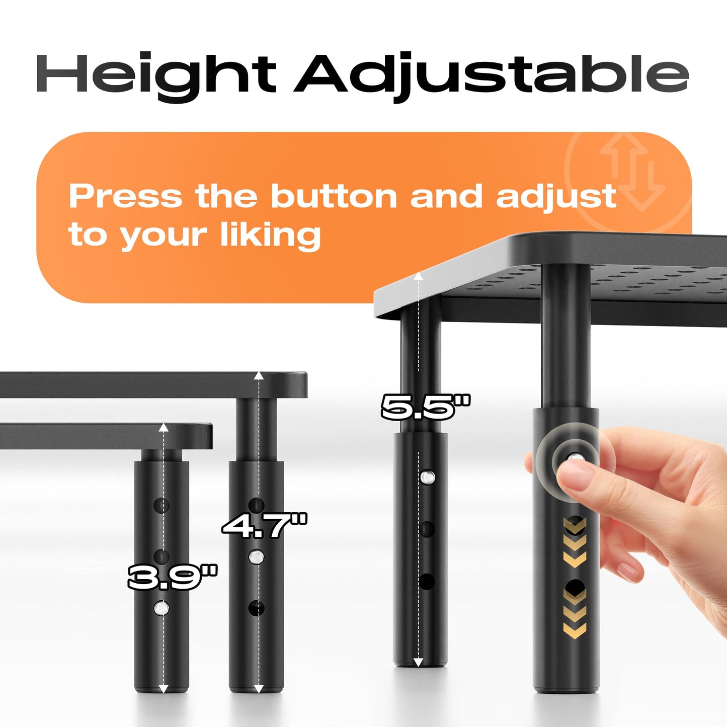 Canyora Computer Monitor Stand Riser for Desk, 3 Height Adjustable PC Laptop TV Desktop Monitor Stand Shelf, Metal Short Printer Table, Stand Riser for Desk, Office Desk Organizers and Accessories, 2 Pack