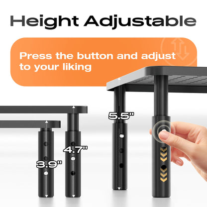 Canyora Computer Monitor Stand Riser for Desk, 3 Height Adjustable PC Laptop TV Desktop Monitor Stand Shelf, Metal Short Printer Table, Stand Riser for Desk, Office Desk Organizers and Accessories, 2 Pack