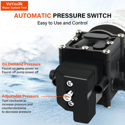 VeYocilk DC 12V Water Pump,1GPM 4L/Min Diaphragm Pump Build in Pressure Switch with 2 Hose Clamps for Pumping Water