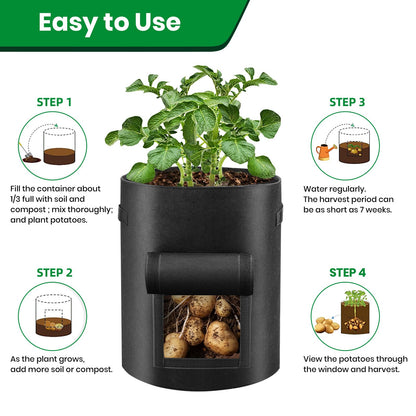 6 Pack Grow Bags, 10 Gallon Potato Growing Bags Breathable Fabric Vegetable Planter Bag with Flap and Handles Large Garden Pots Potato Growing Containers for Vegetables, Fruits and More, Black