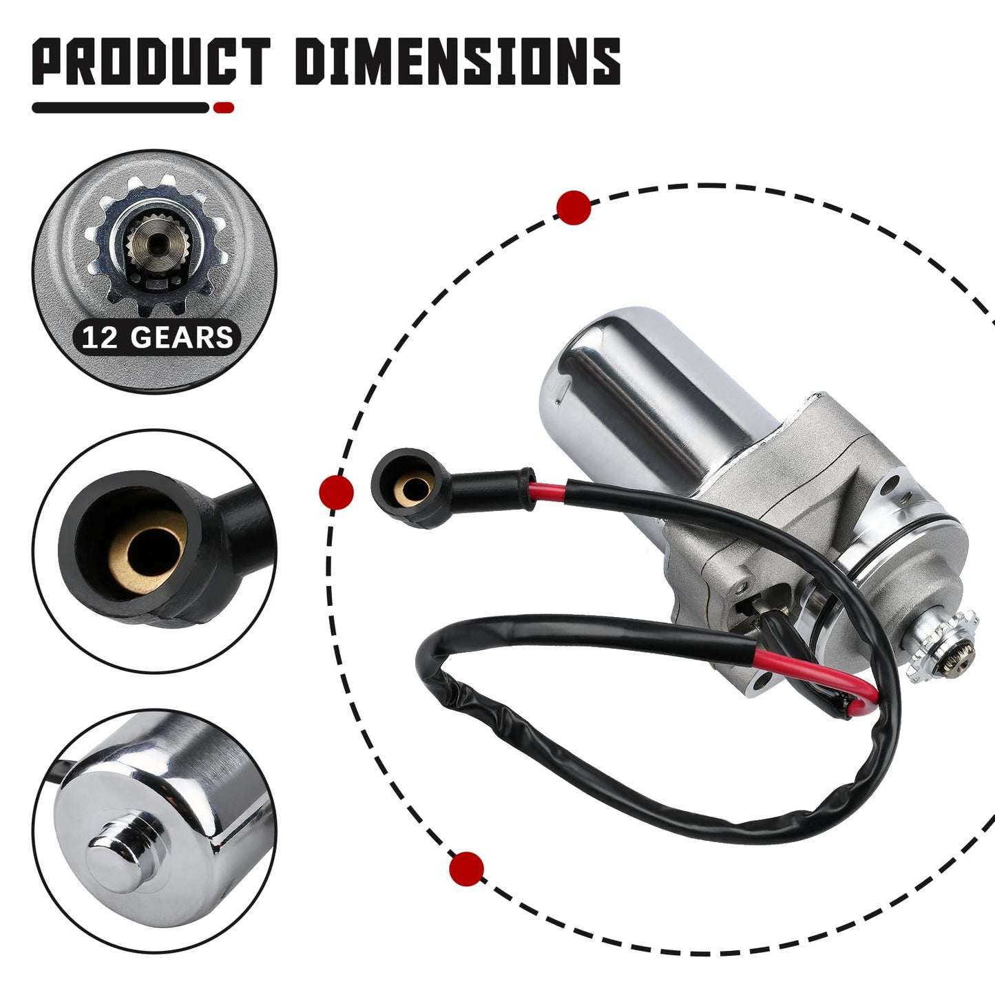 SOLLON 3 Bolt Starter Motor with Line for 50cc 70cc 90cc 100cc 110cc 125cc ATVs Dirt Bikes Go Karts Pit Bike Dune Buggy Sandrail Quad 4 Wheelers Compatible with SSR Roketa Taotao Coolster Jonway SunL