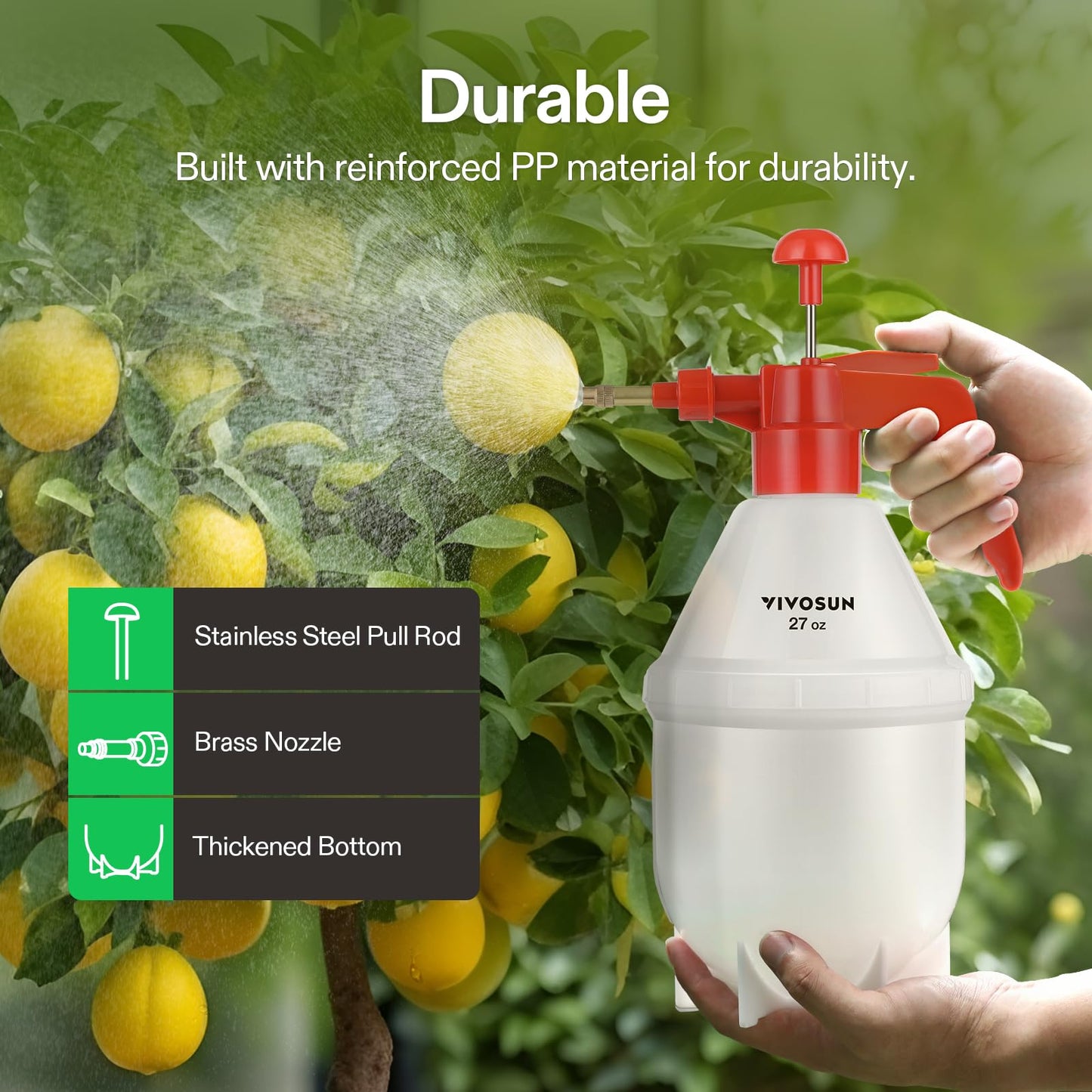 VIVOSUN 0.2Gallon Hand held Garden Sprayer Pump Pressure Water Sprayers, 27 oz Hand Sprayer for Lawn, Garden (0.8L Red)