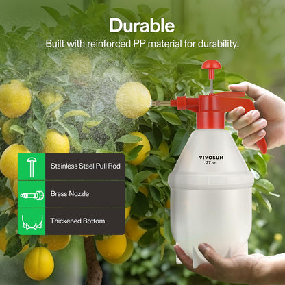 VIVOSUN 0.2Gallon Hand held Garden Sprayer Pump Pressure Water Sprayers, 27 oz Hand Sprayer for Lawn, Garden (0.8L Red)